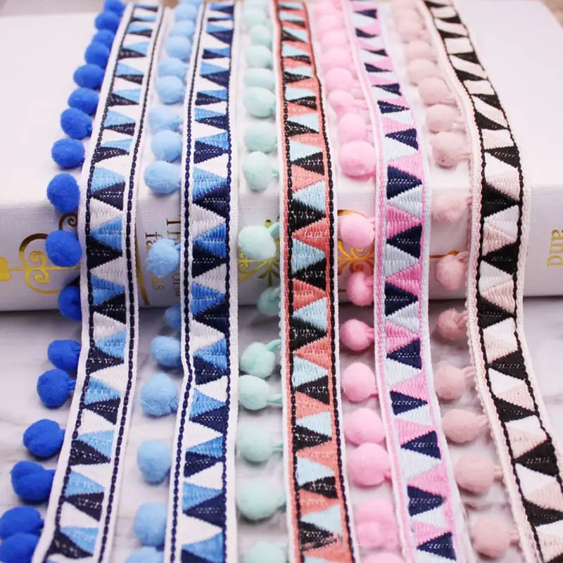 1-10yard Pompom renda bola Tri - Home Ec Textiles ulasan dan harga